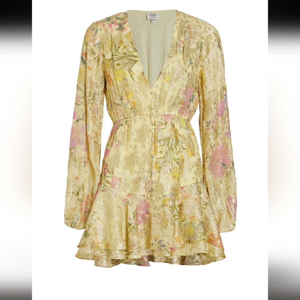 Hemant and Nandita Pria Metallic Floral Print minidress large